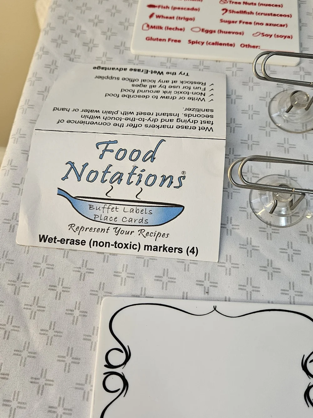 Food Notations Reusable Buffet Label Place Cards w/ Markers 2 Allergy Specific